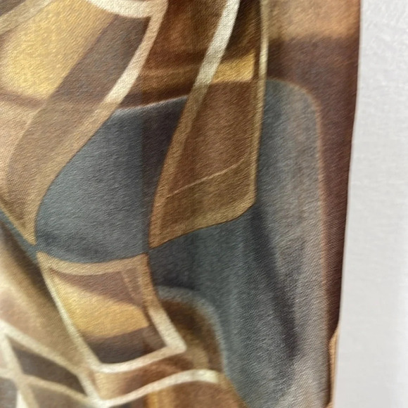 DANIER Silky Semi Sheer Geometric Print Rectangular Scarf Earth Tones Hair Neck - Picture 6 of 9